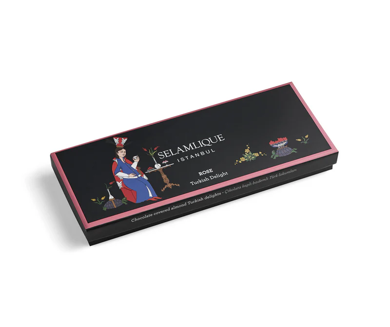 Chocolate-Coated Turkish Delight with Rose and Almonds, Garnished with Edible Gold Flakes– 8.82 oz (Copy)