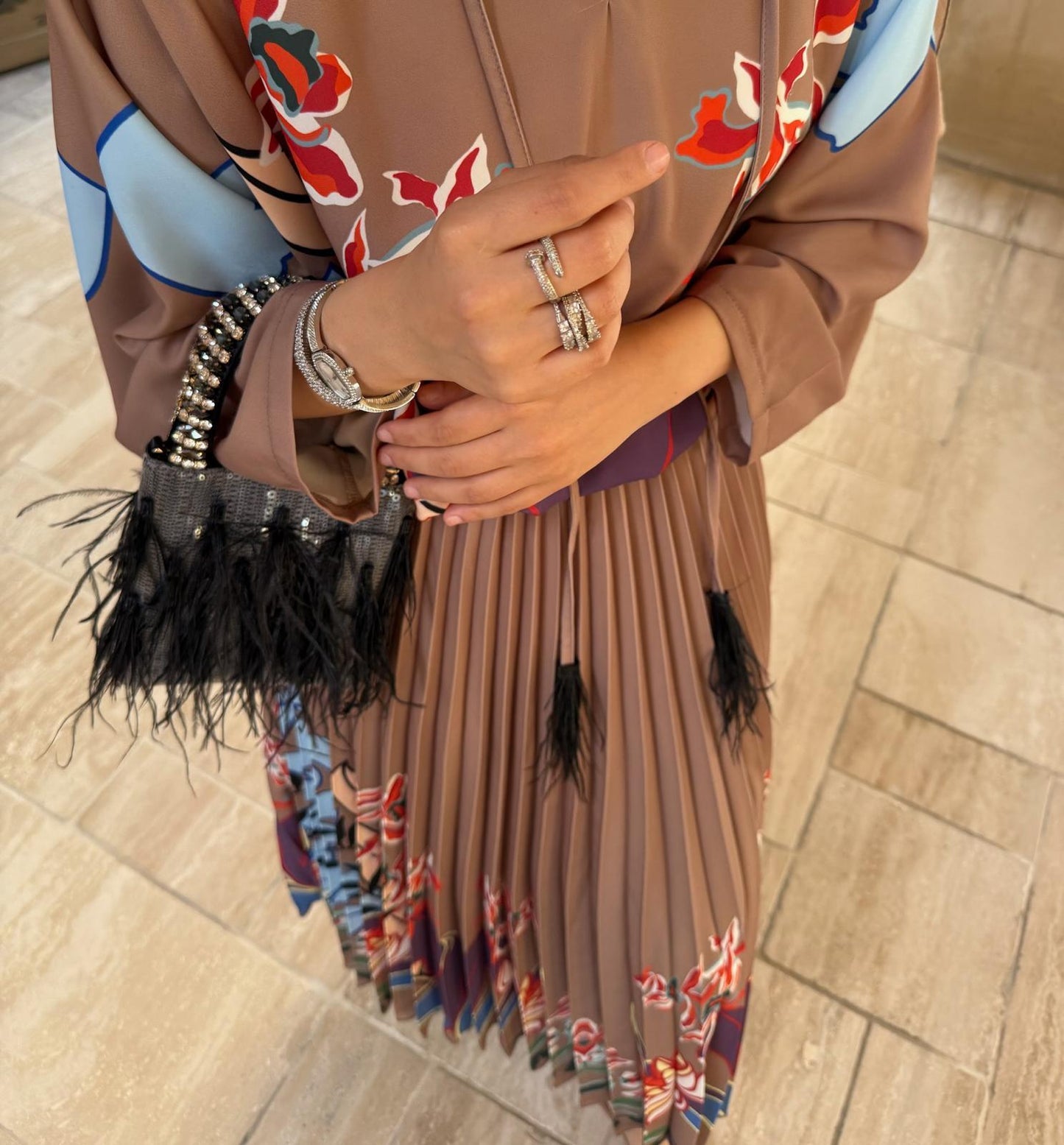 Floral Brown Pleated Set