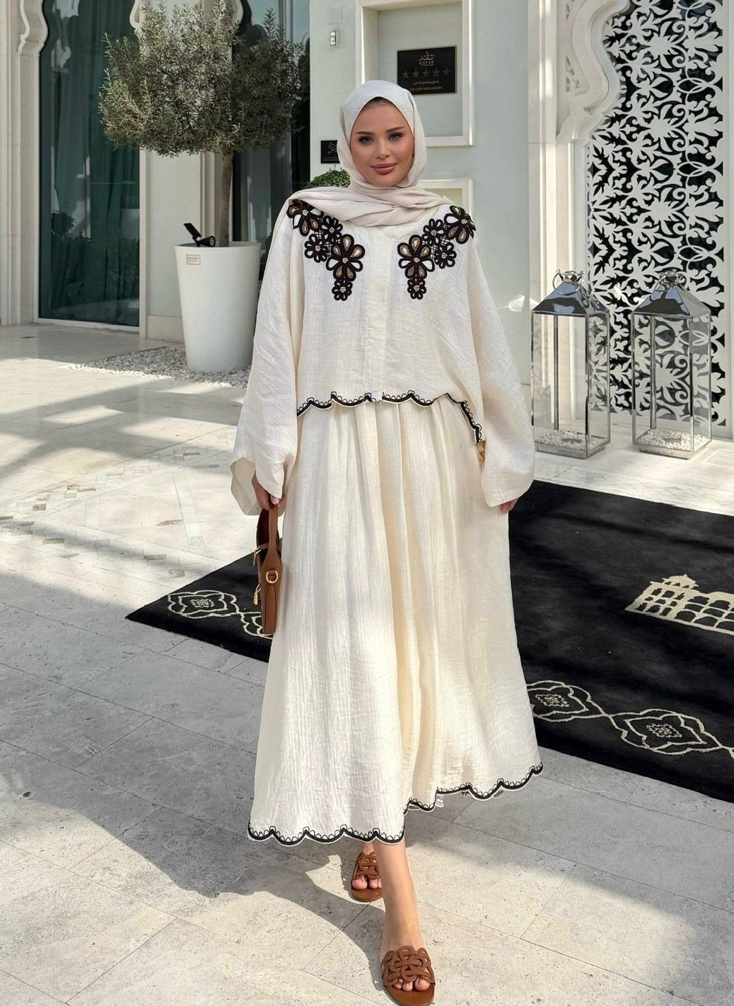 Lace Detailed Skirt Set - White