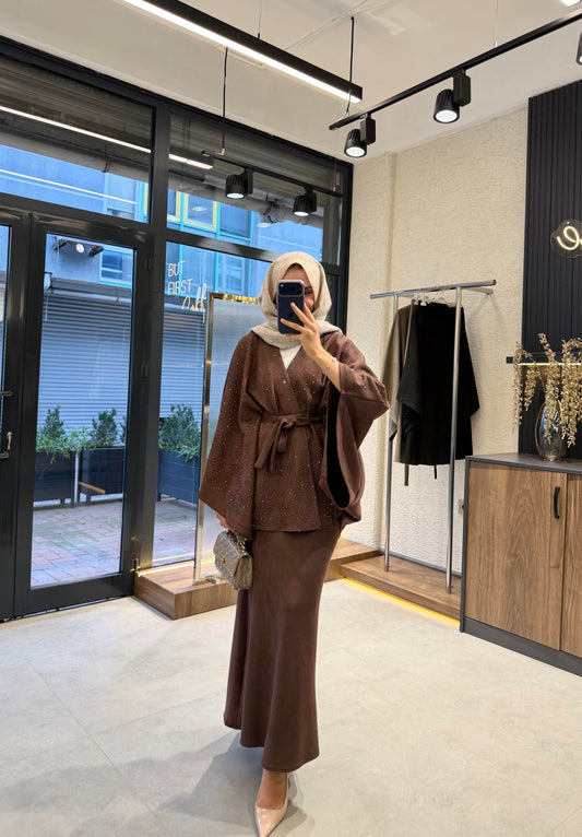 Sandy Luxe Belted Two-Piece Set – Brown