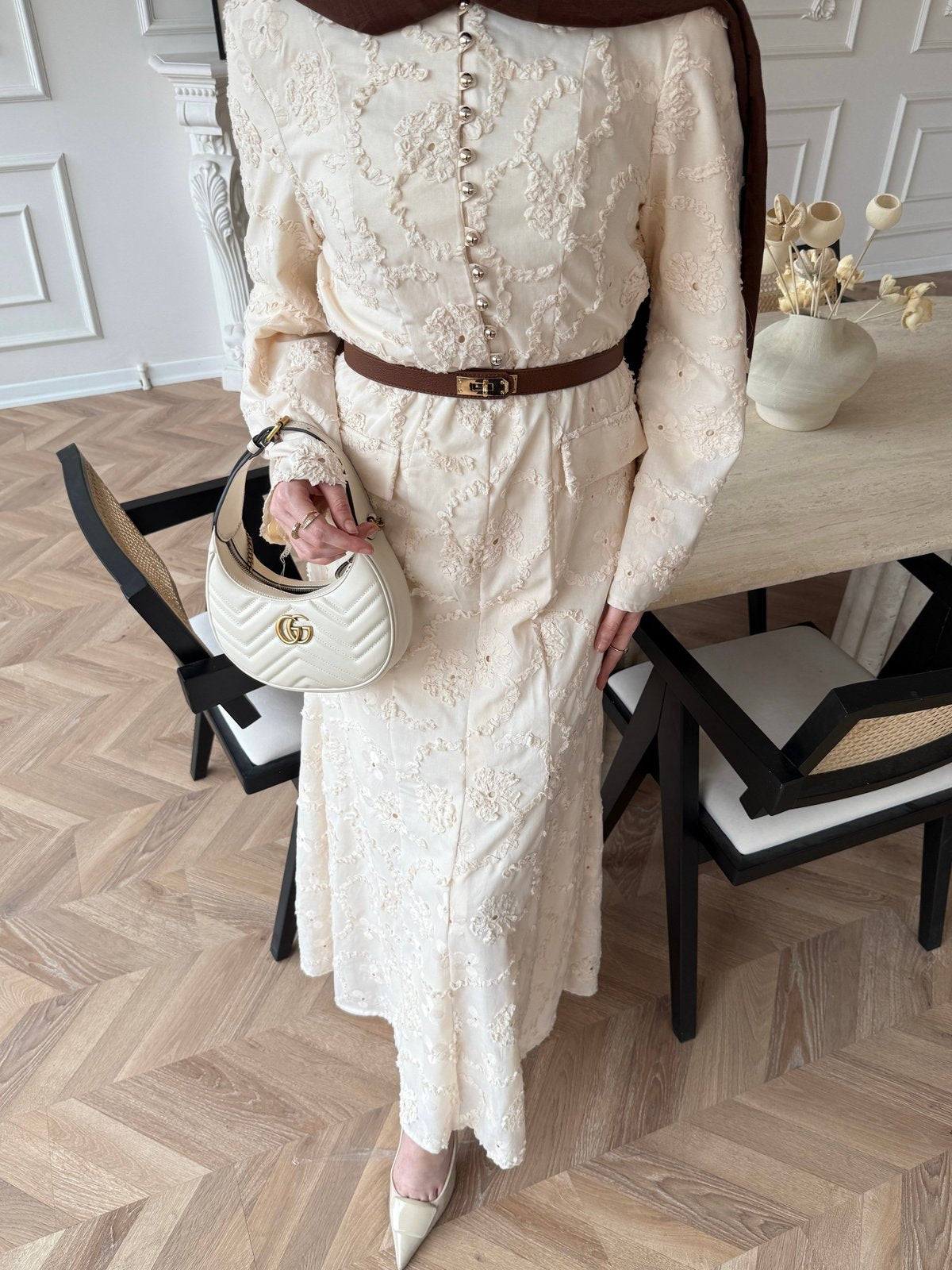 guipure lace maxi dress Long-Sleeved Guipure Lace Maxi Dress