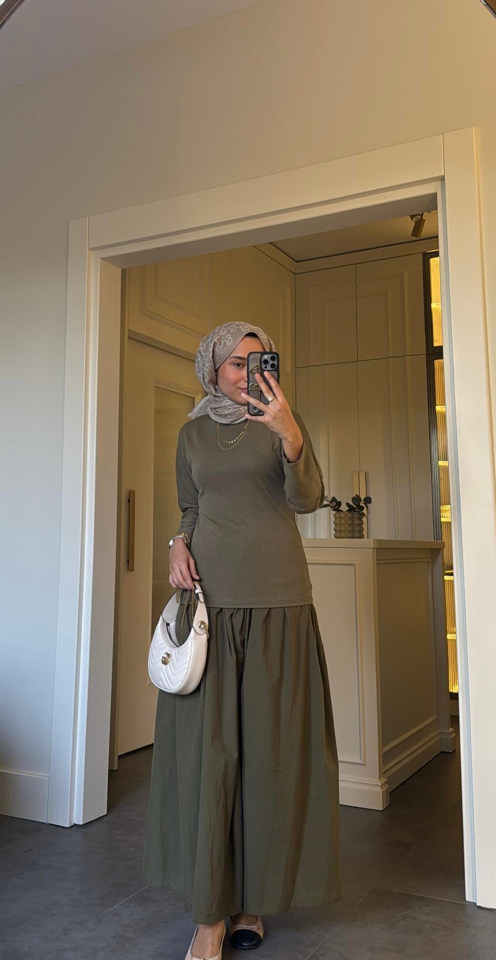 Fitted Bodice Khaki Poplin Dress