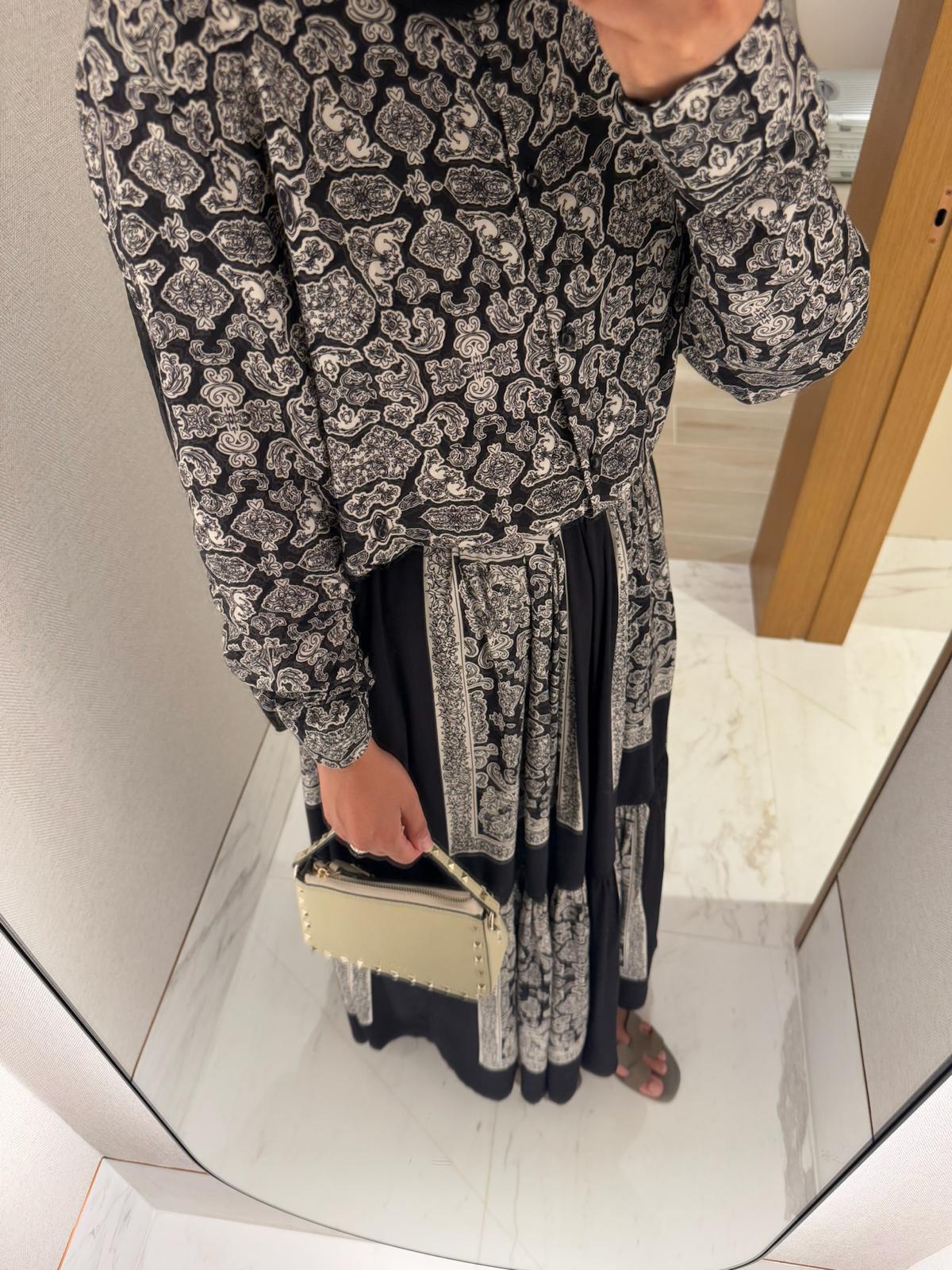 Lightweight Ethnic Shirt and Skirt Co-Ord in Black