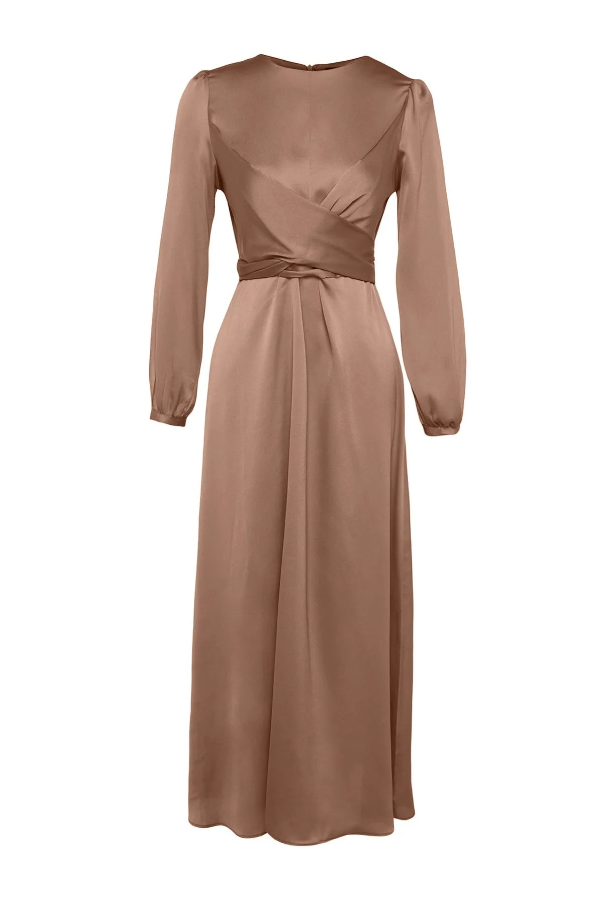Cross Wrap Detail Pink Satin Evening Dress