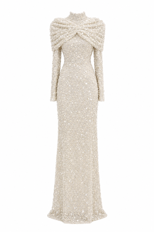 Bella Modest Evening Dress - Beige