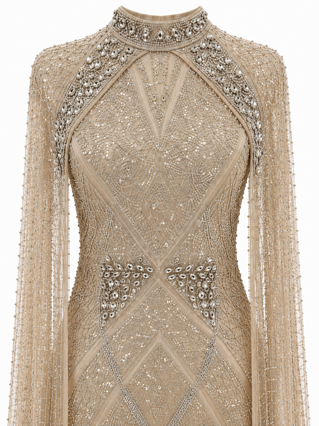 Couture Selenite Modest Evening Dress - Gold