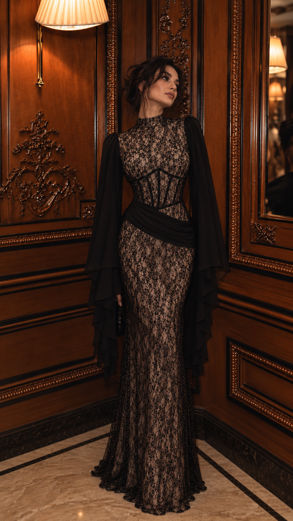 Alexa Embroidered Lace Evening Gown