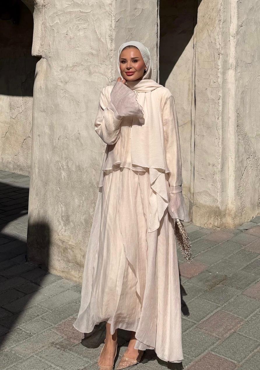 Aurora Flowy Skirt Set – Beige