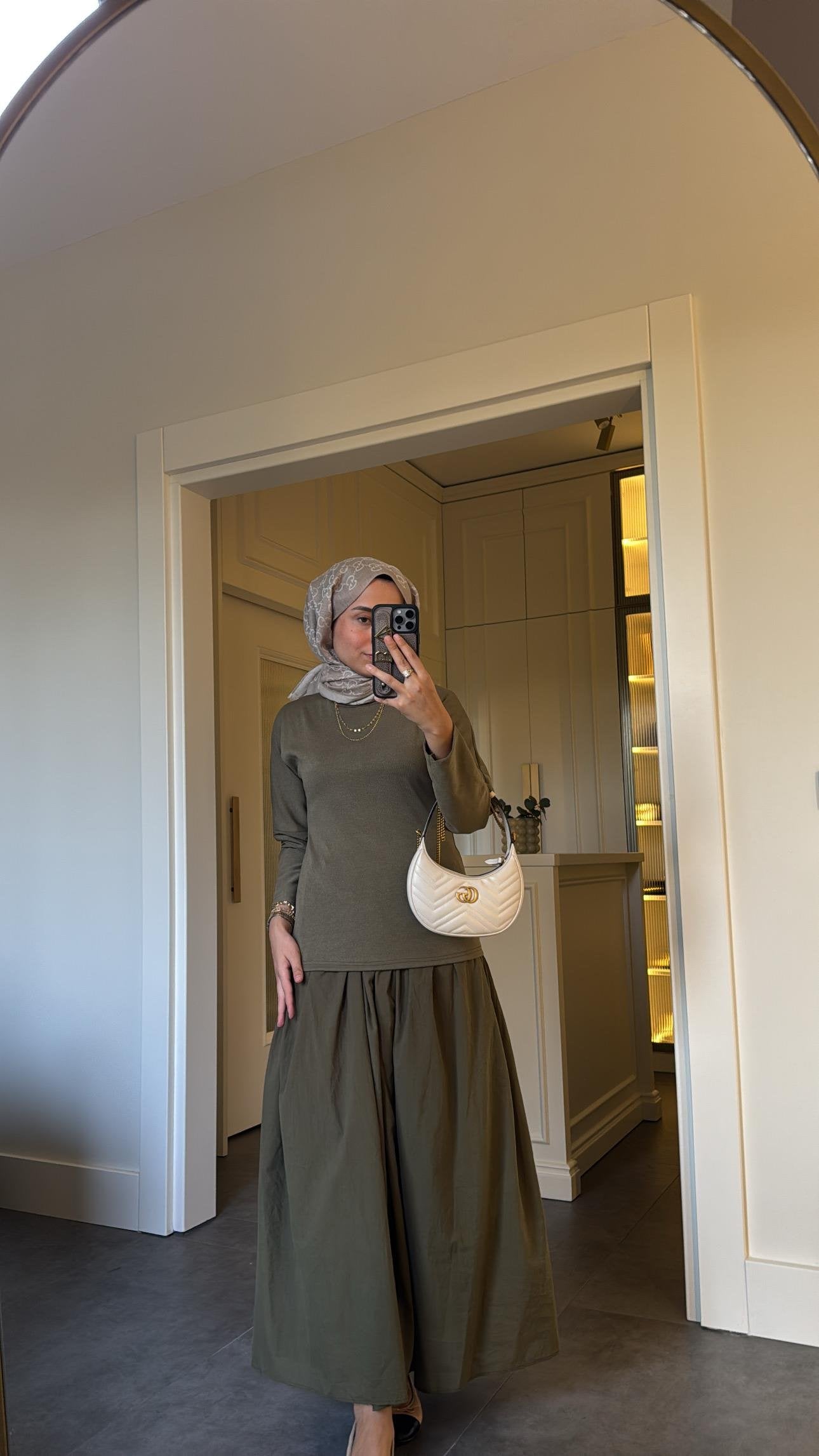 Fitted Bodice Khaki Poplin Dress