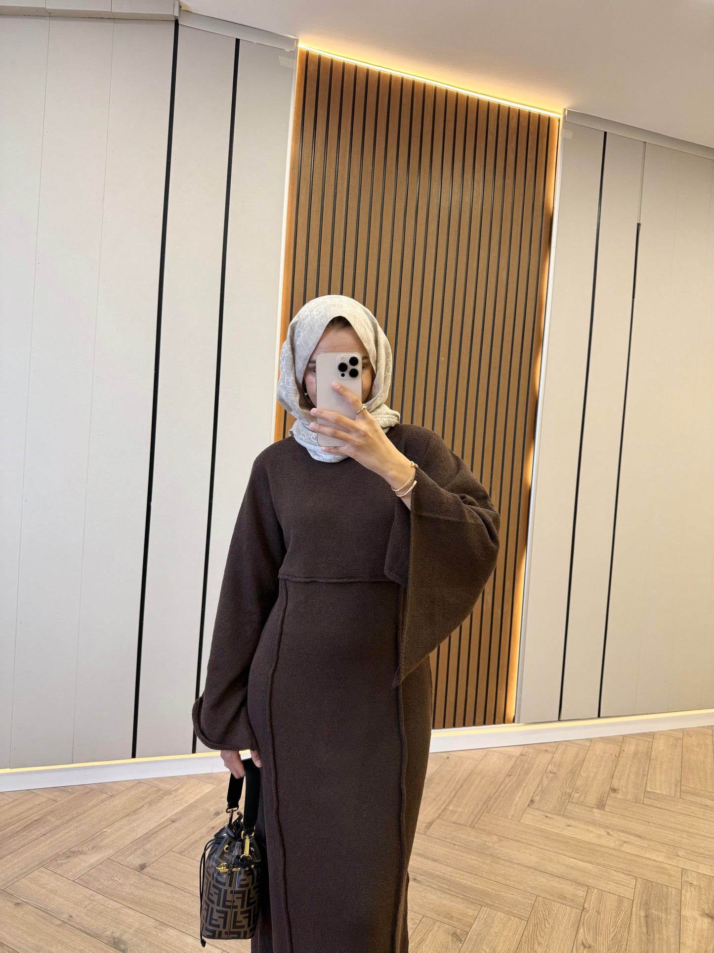 Striped-Detail Knit Dress – Brown