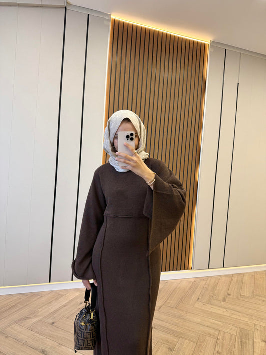 Striped-Detail Knit Dress – Brown
