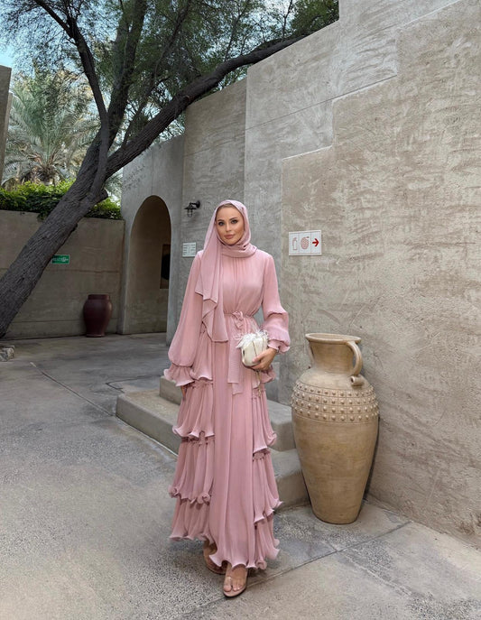 Limited Collection Poudre Pleated Maxi Dress with Ruffle Details