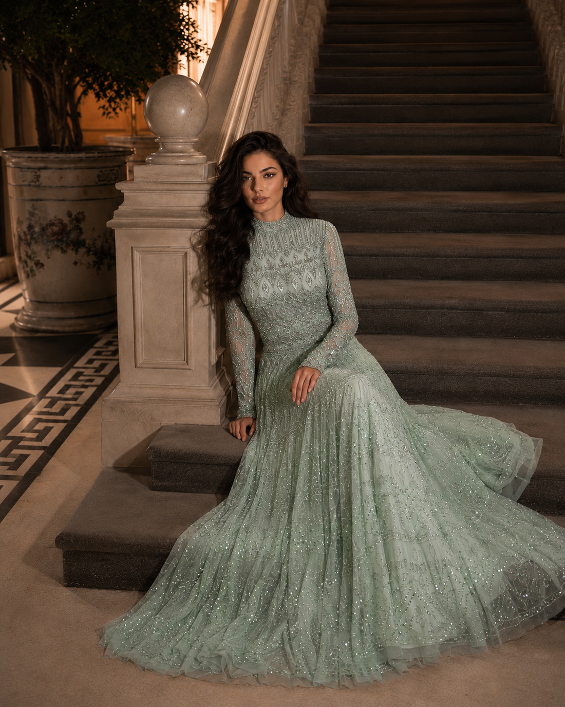 Couture Reem Abiye Elbise - Yeşil