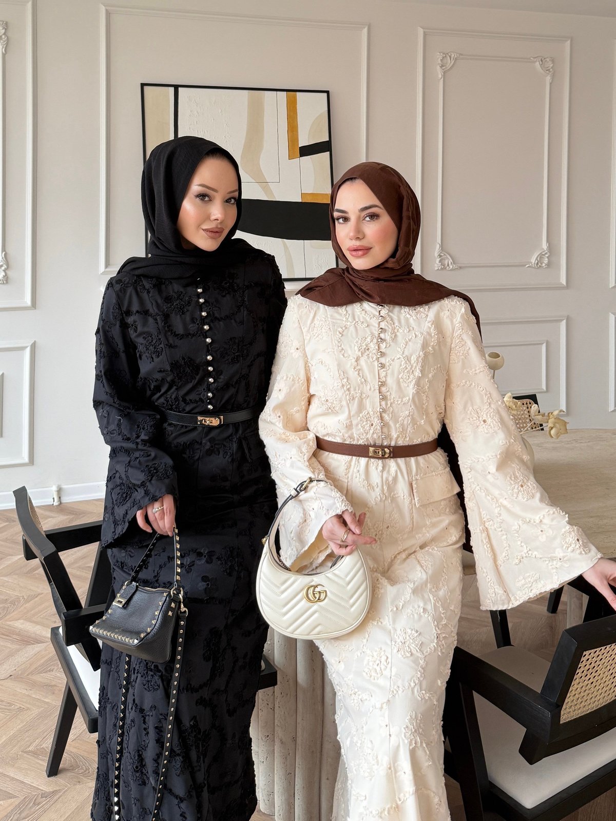 Guipure Lace Maxi Dress with Button Detail — Modest Formal Evening Wear