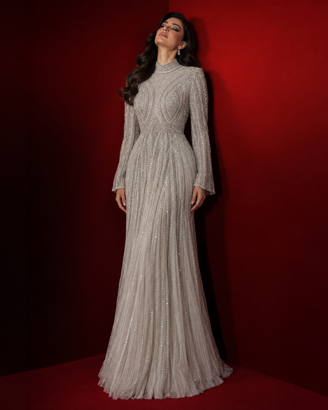 Couture Elissa Modest Evening Dress - Silver