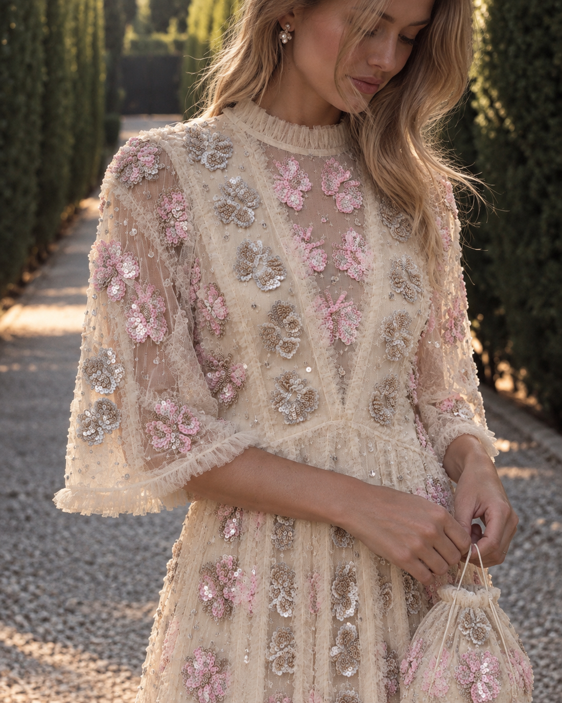 Couture Butterfly Evening Dress - Cream