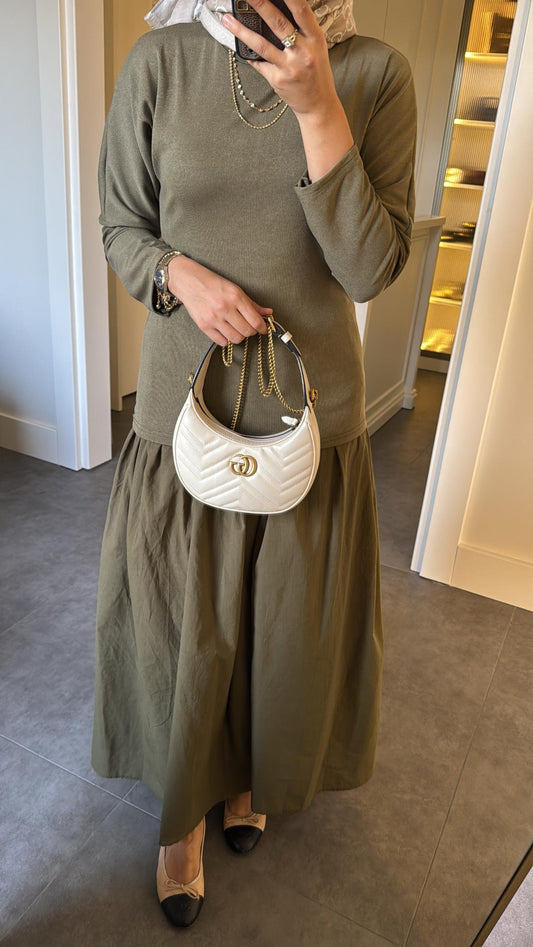 Fitted Bodice Khaki Poplin Dress