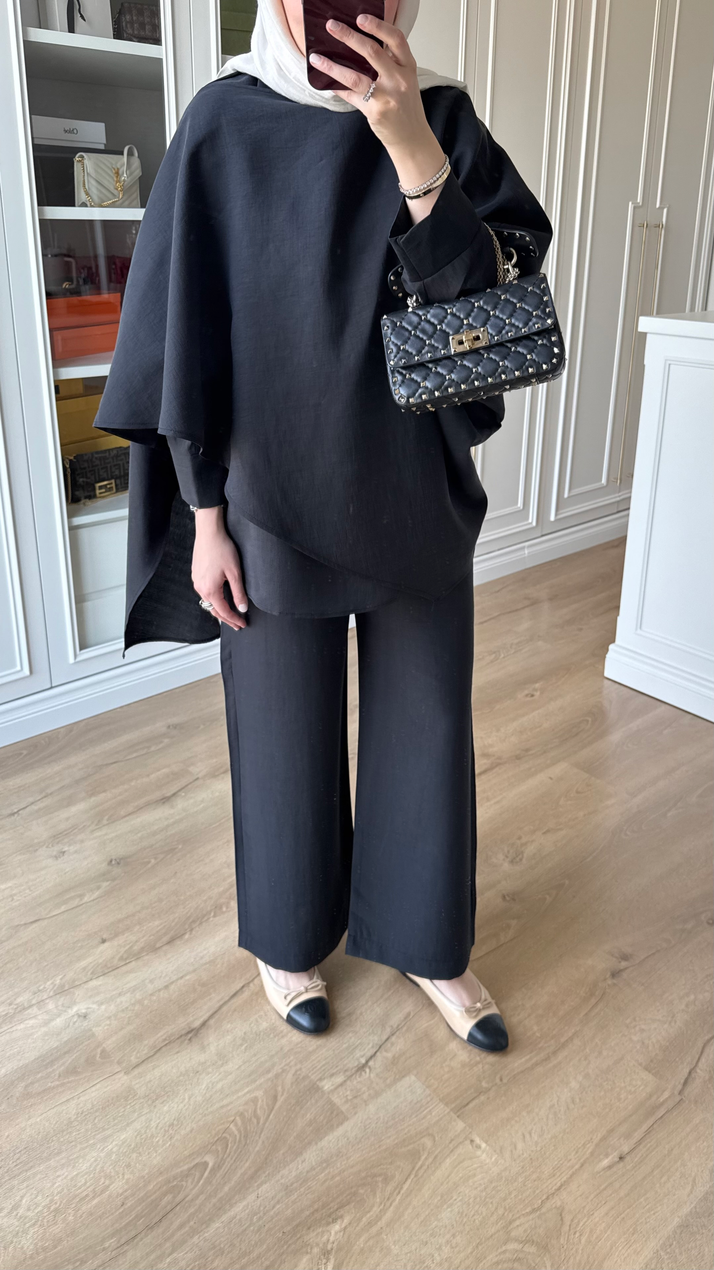 Oversized Tencel Set with Shawl Detail – Black