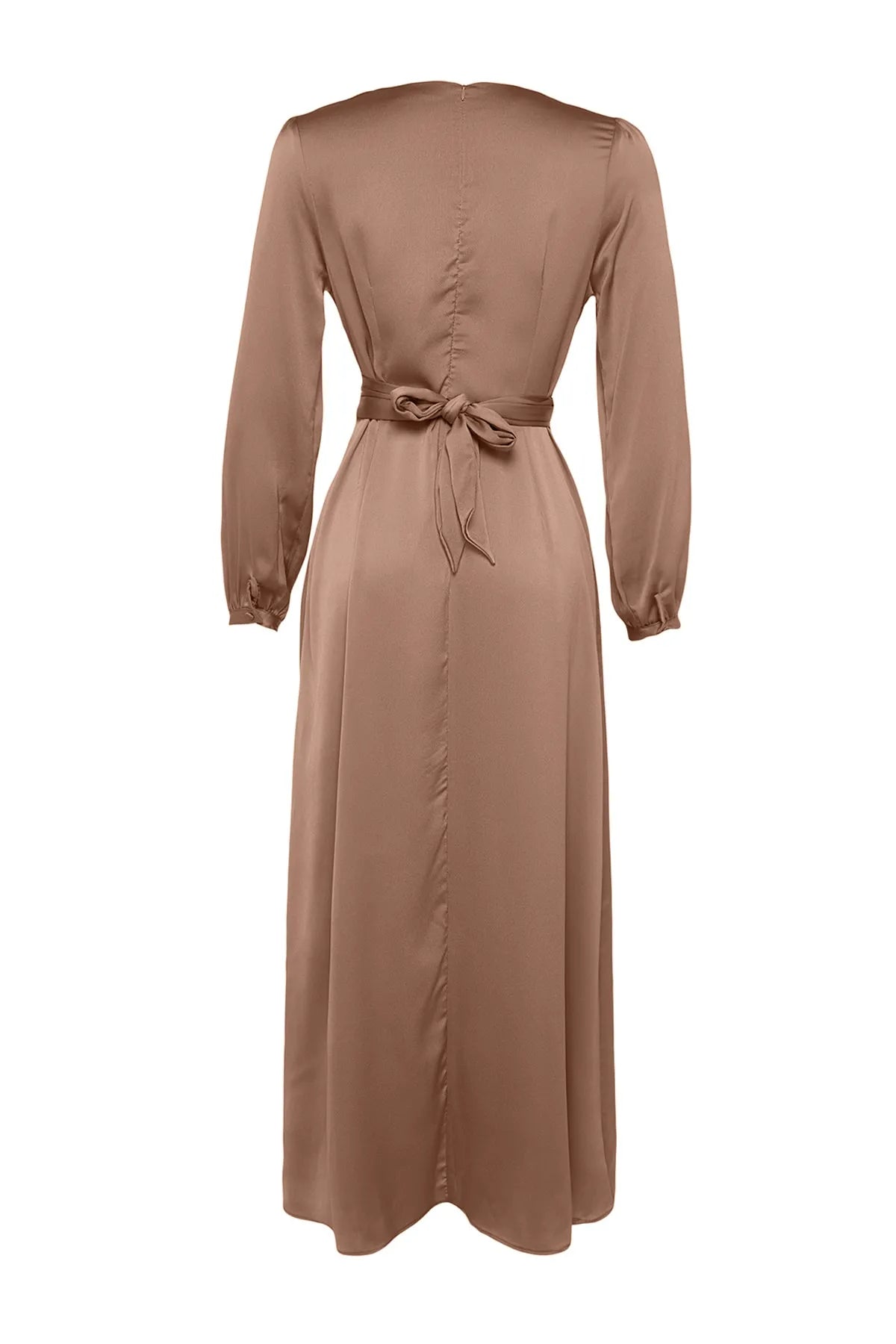 Cross Wrap Detail Pink Satin Evening Dress