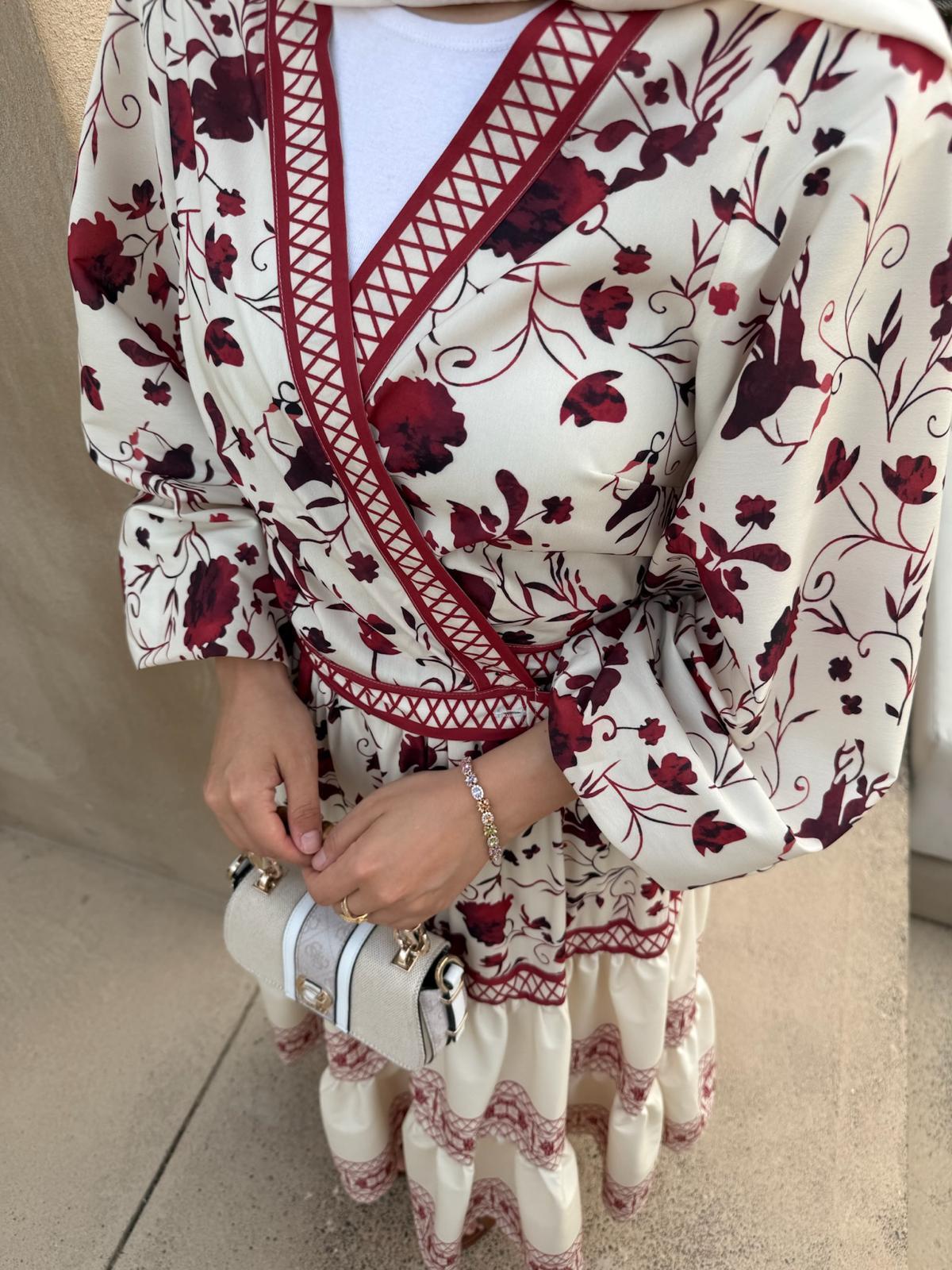 Floral Kimono & Skirt Set – Red