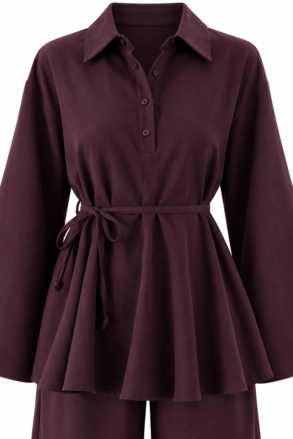 Larissa Ruffle Blouse & Trouser Set - Plum