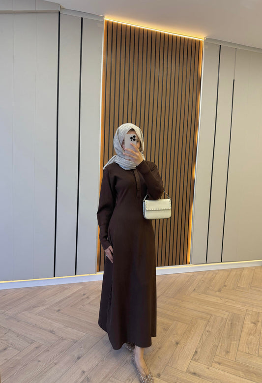 Vertical Stripe Knit Dress – Brown