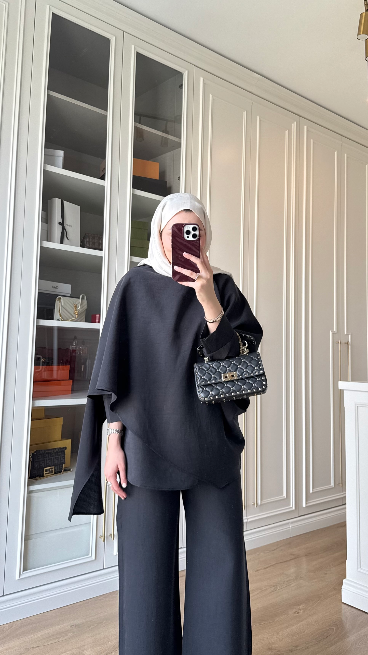 Oversized Tencel Set with Shawl Detail – Black