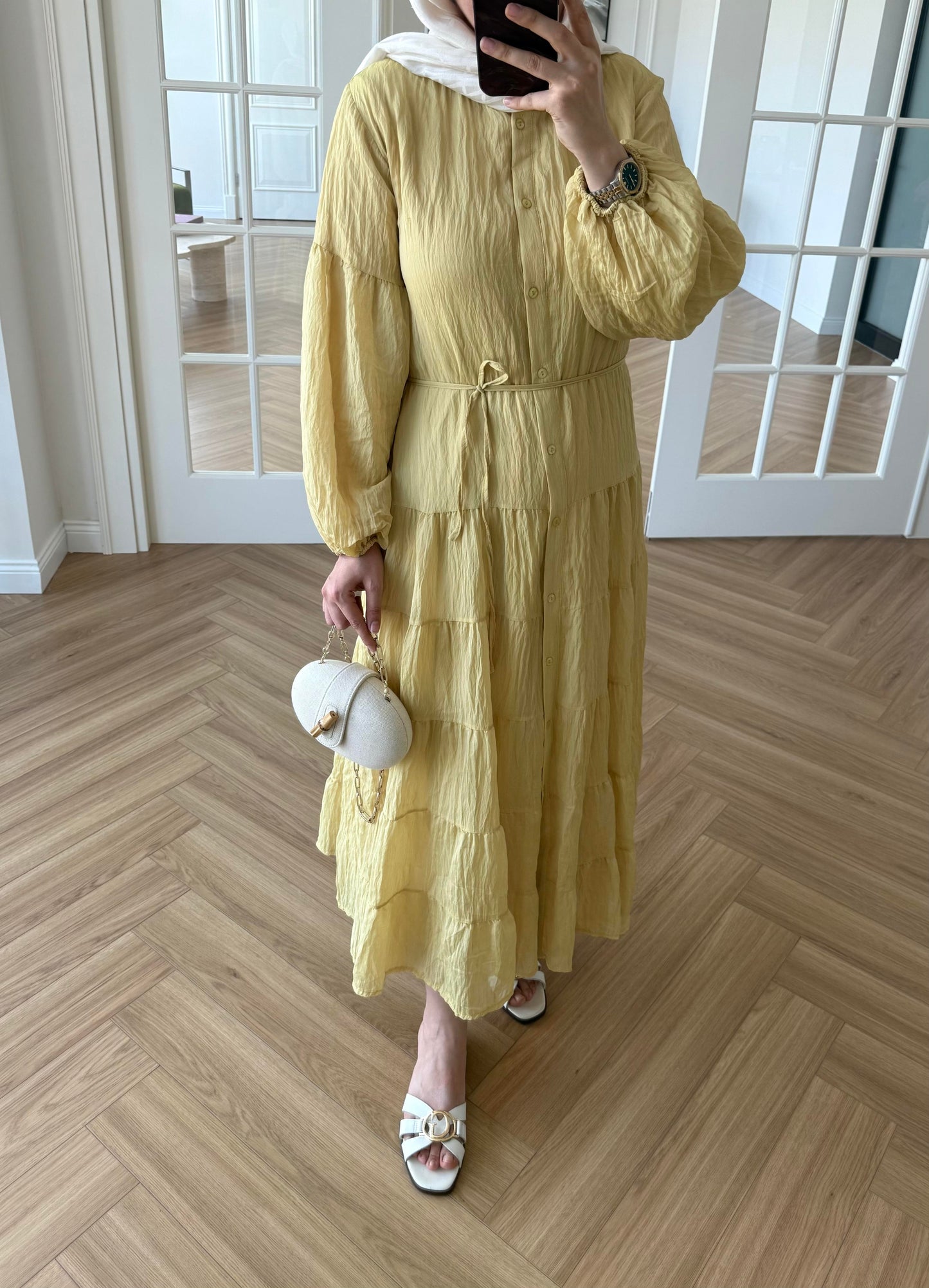 Crushed butter yellow maxi dress