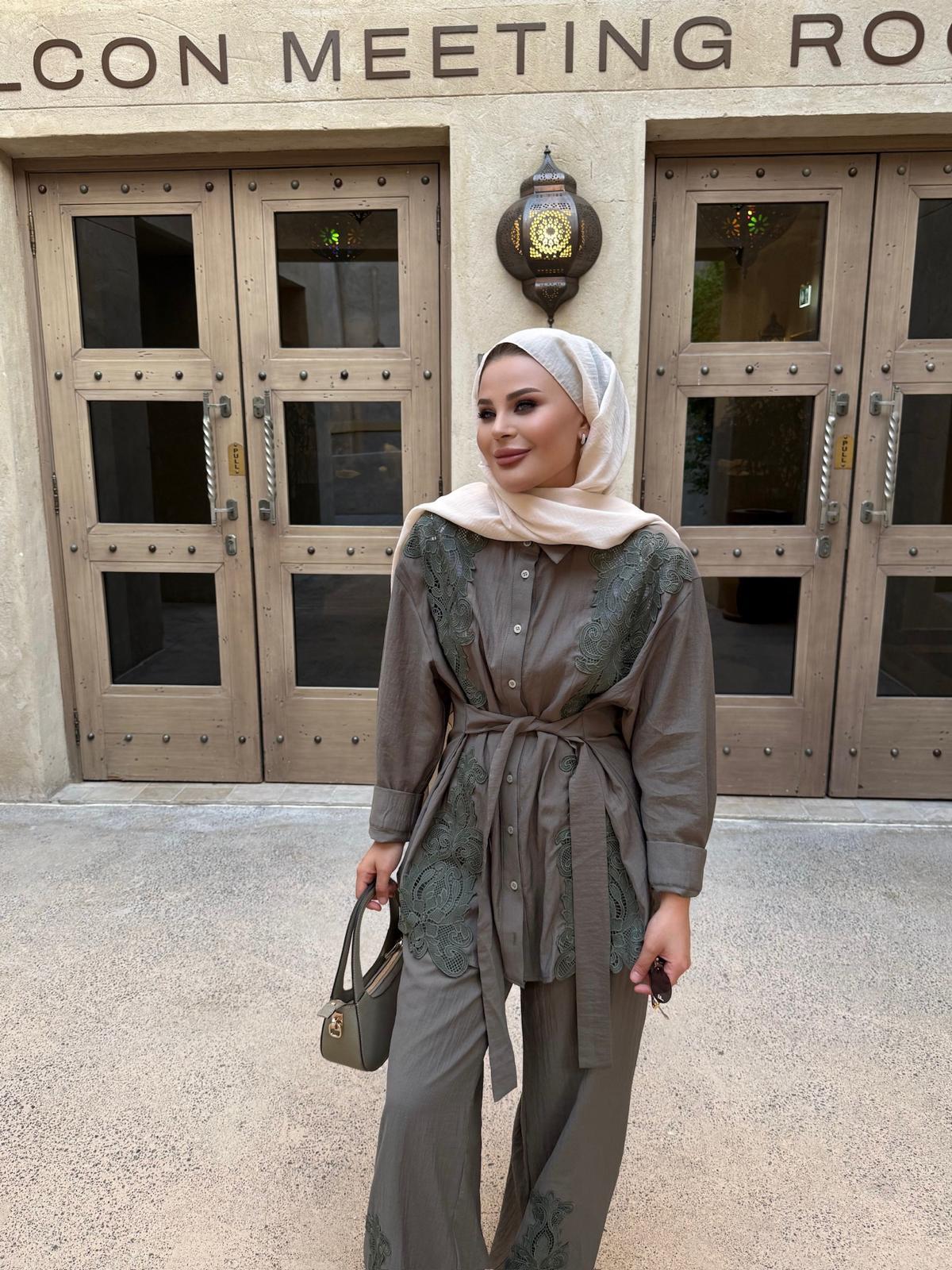 Lace Detailed Khaki Co-Ord Set
