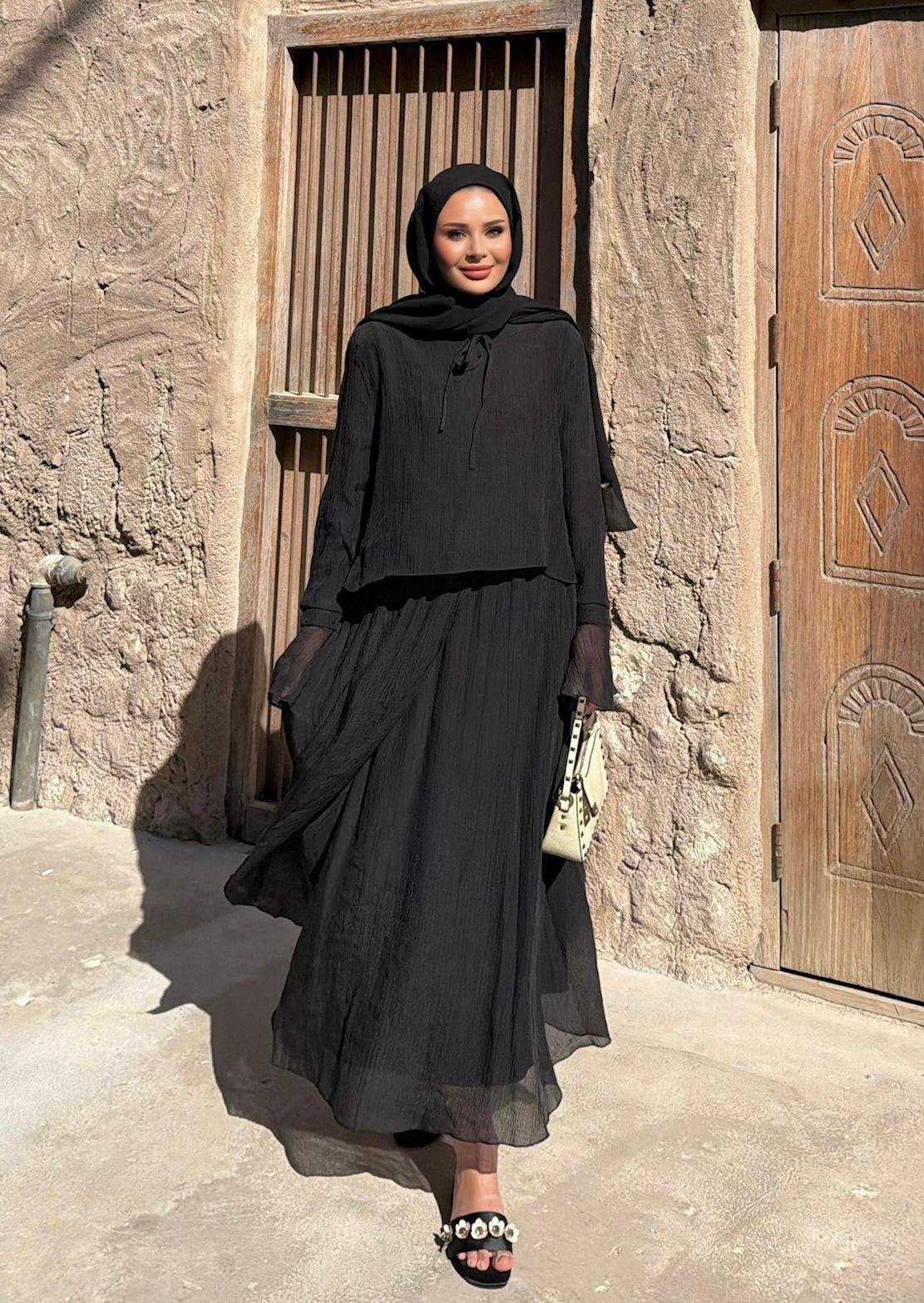 Aurora Flowy Skirt Set – Black