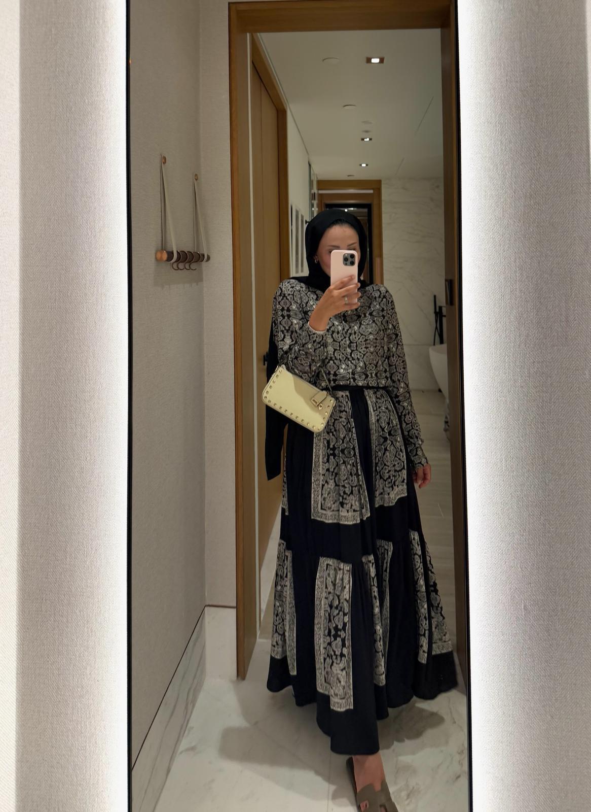 Lightweight Ethnic Shirt and Skirt Co-Ord in Black