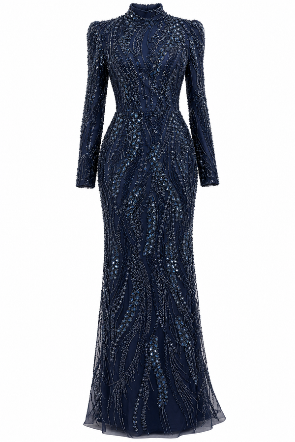 Isolde Modest Evening Dress - Navy Blue