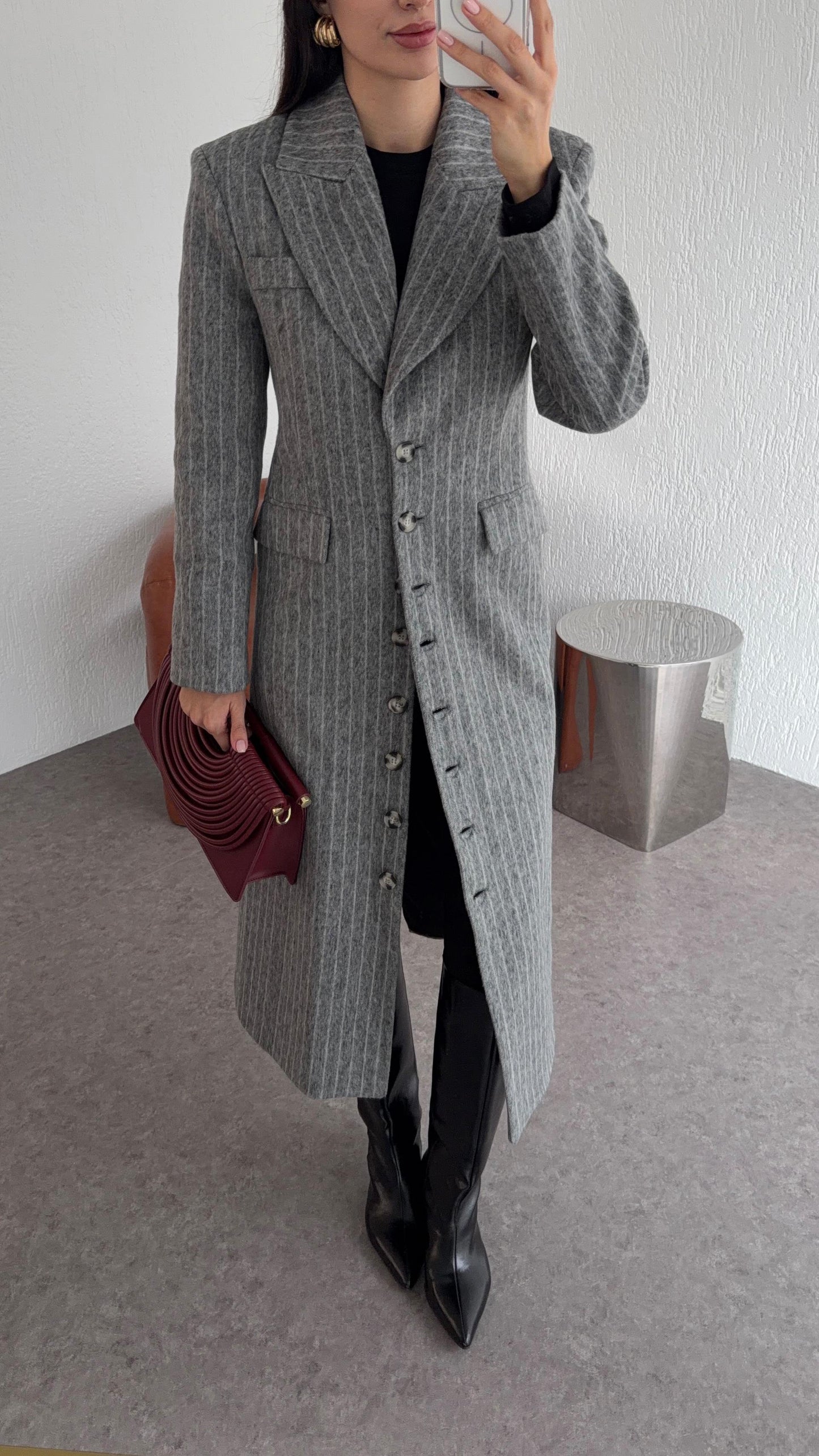 Premium Tailored Grey Wool-Blend Coat