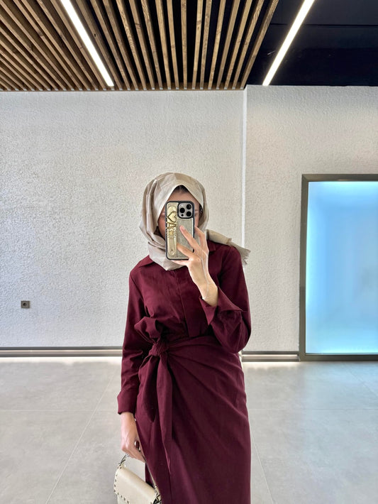 Sage Linen Tie Dress Burgundy Size 1