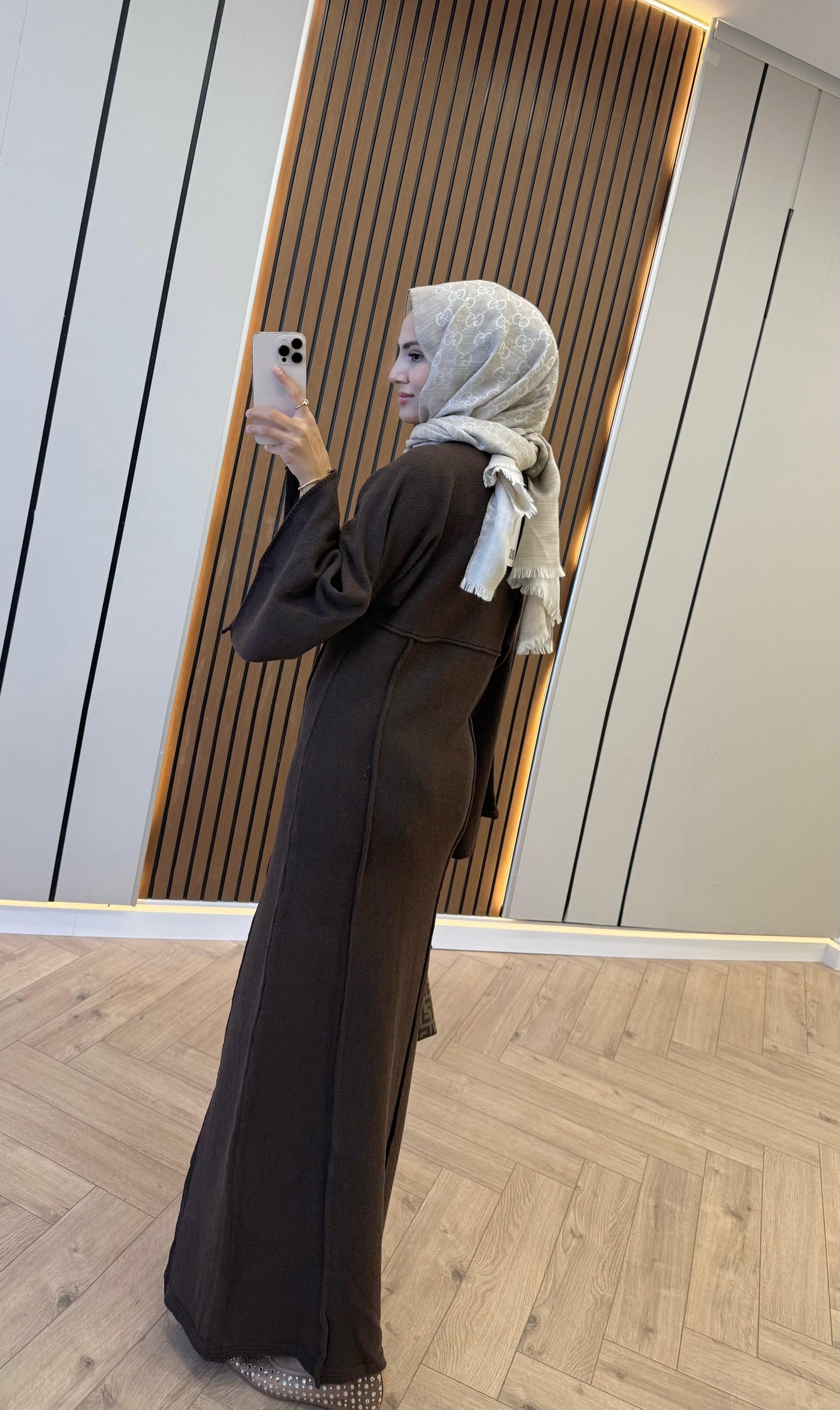 Striped-Detail Knit Dress – Brown