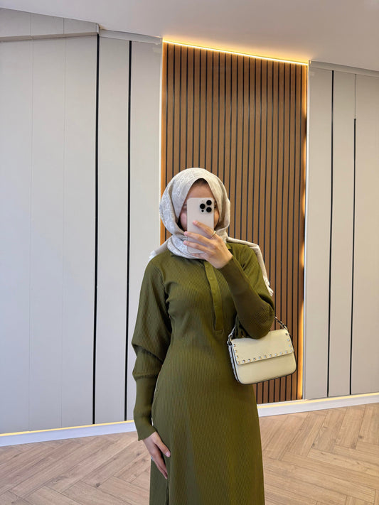 Vertical Stripe Knit Dress – Green