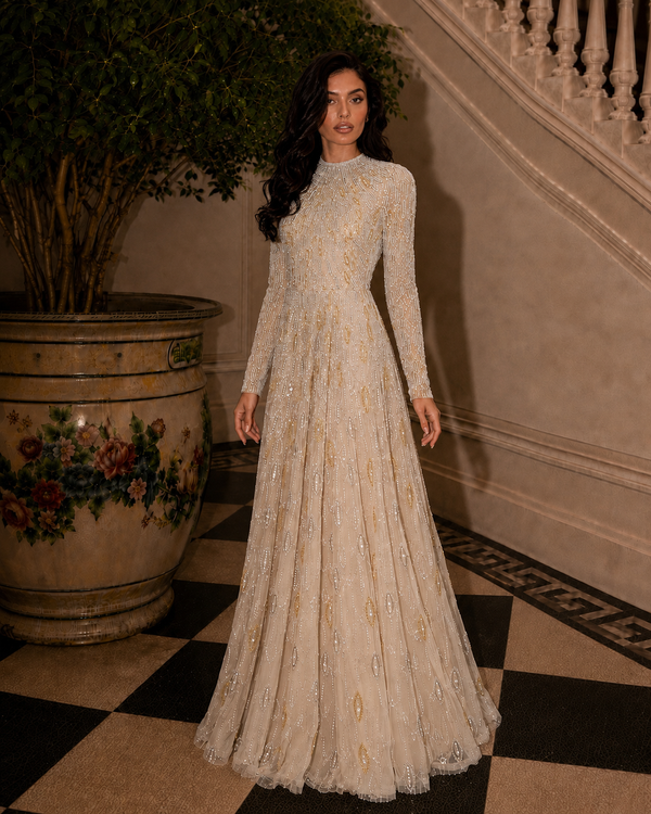 Couture Sahra Evening Dress - Beige