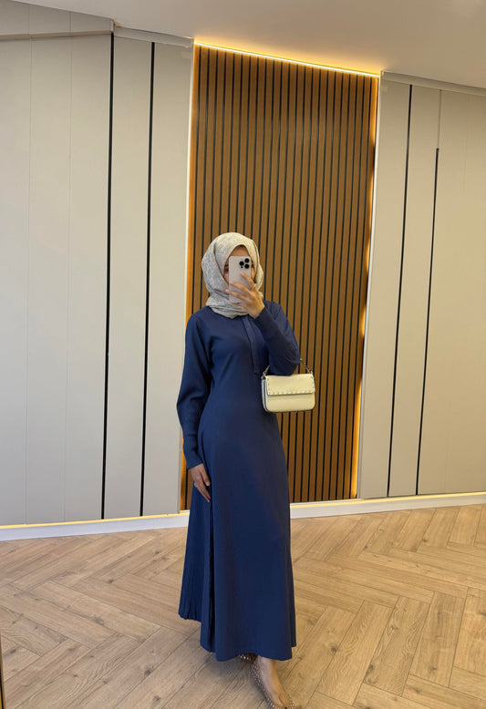 Vertical Stripe Knit Dress – Navy Blue
