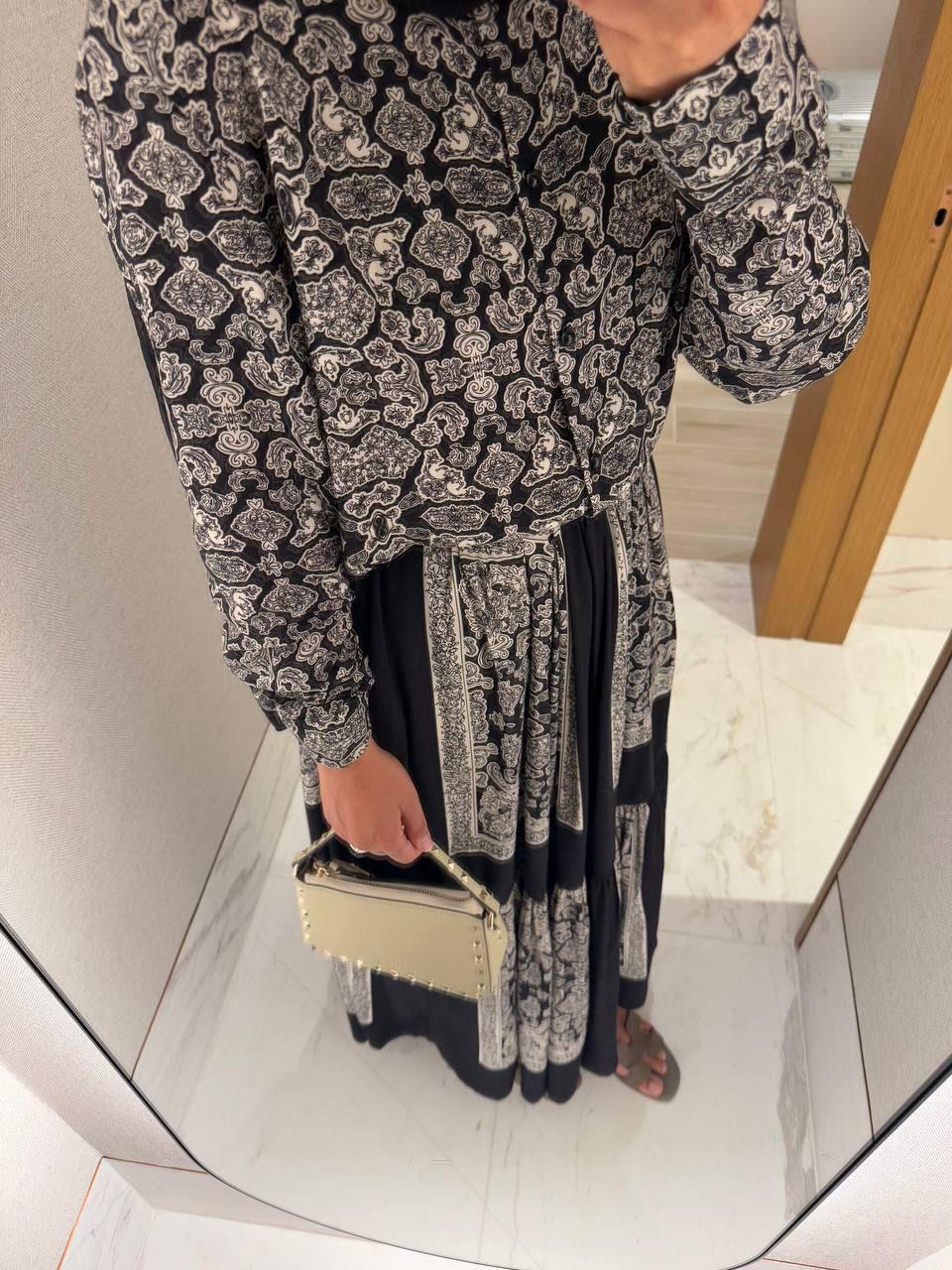 Lightweight Ethnic Shirt and Skirt Co-Ord in Black