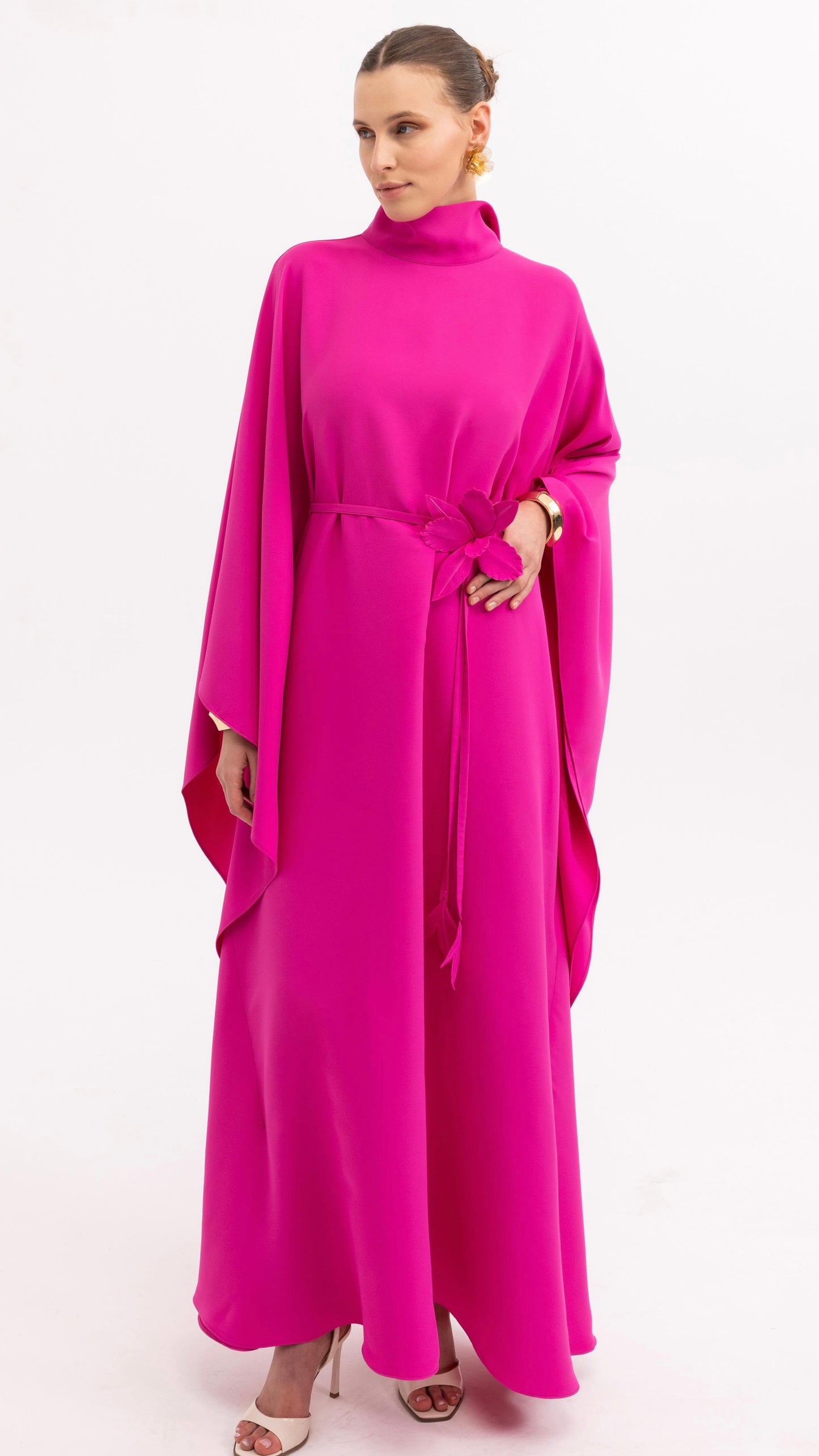 Limited Edition Handmade Fuschia Kaftan Dress with Floral Details
