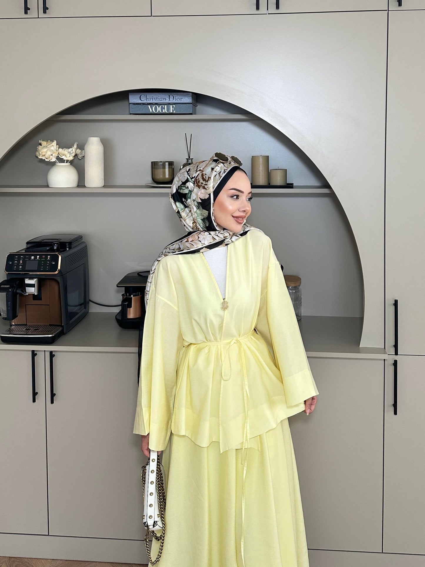 Yellow Modal Kimono and Skirt Set