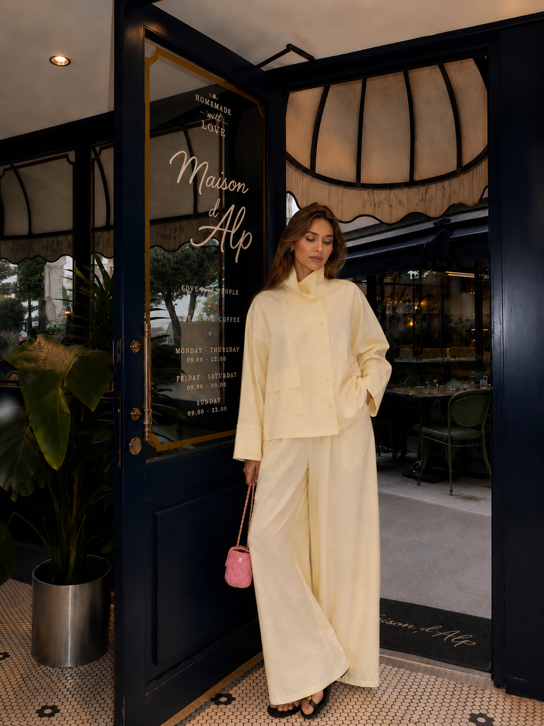 Yellow 100% Cotton Mock-Neck Shirt & Wide-Leg Pants Co-ord Set