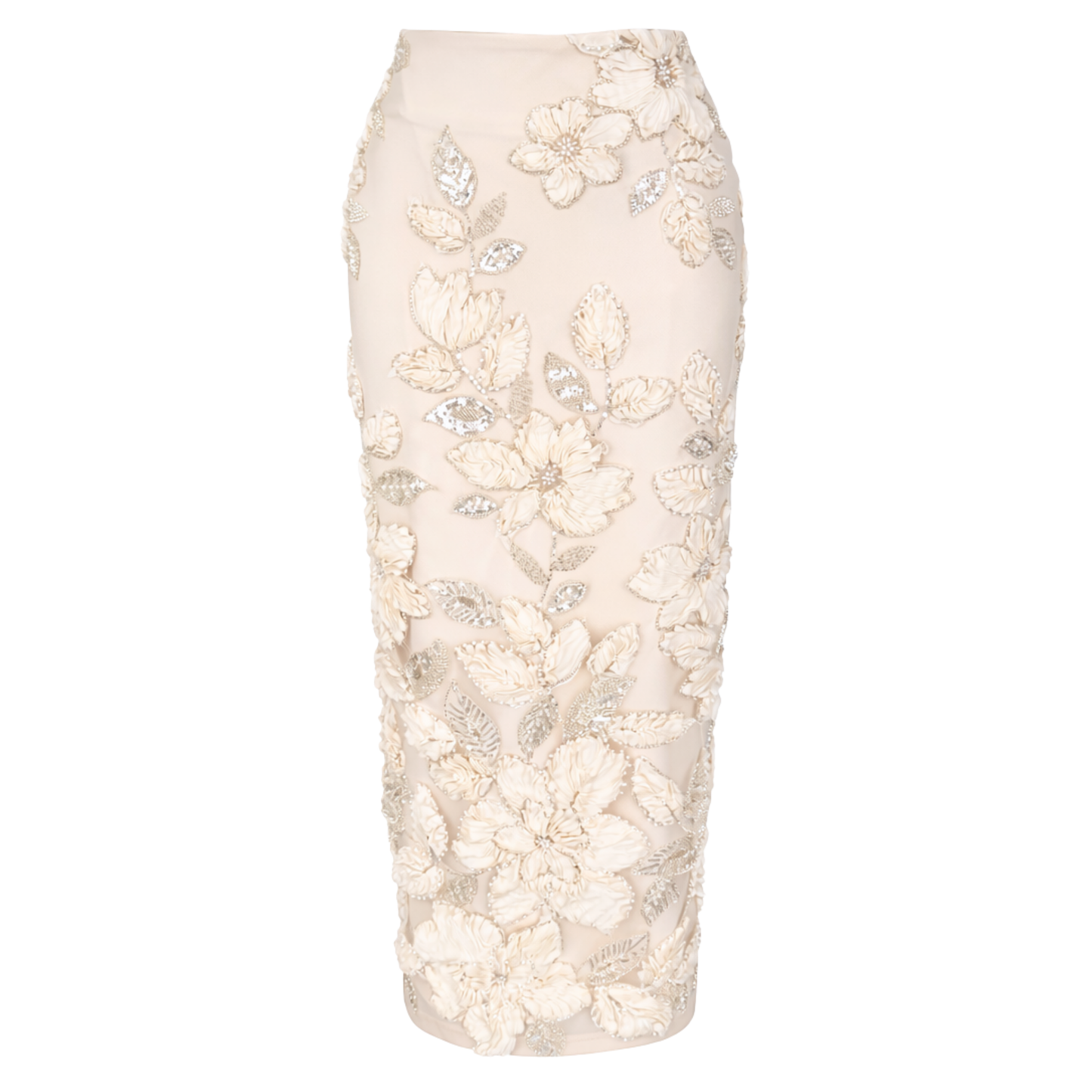 Elegant Beaded Maxi Evening Gown - White