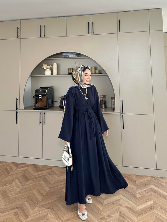 Fitted Waist Maxi Dress in Modal Fabric- Navy Blue
