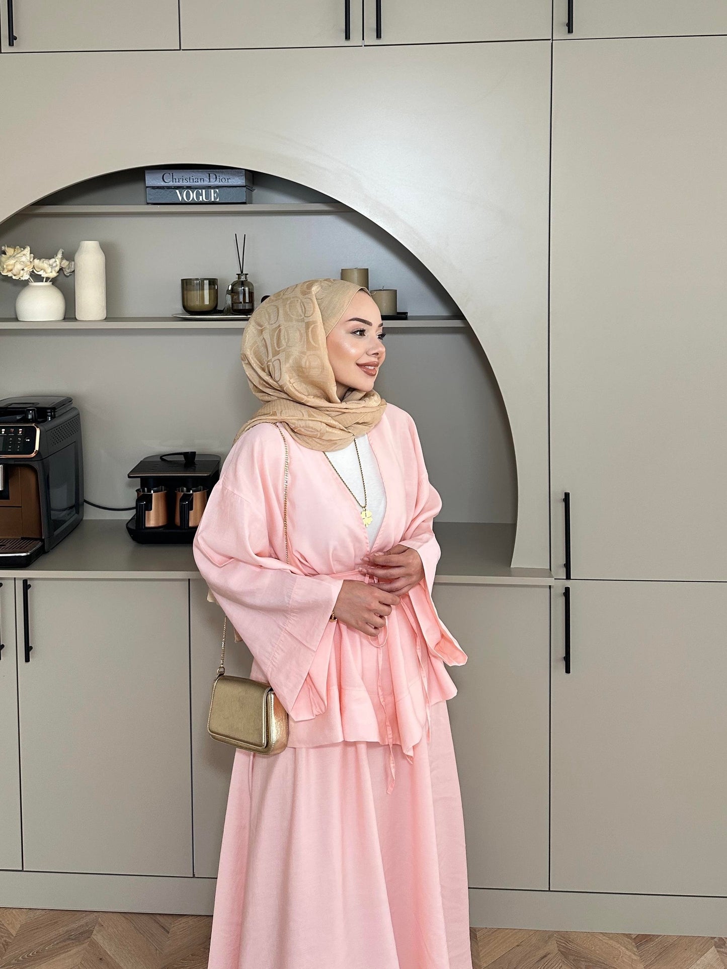 Pink Modal Kimono and Skirt Set