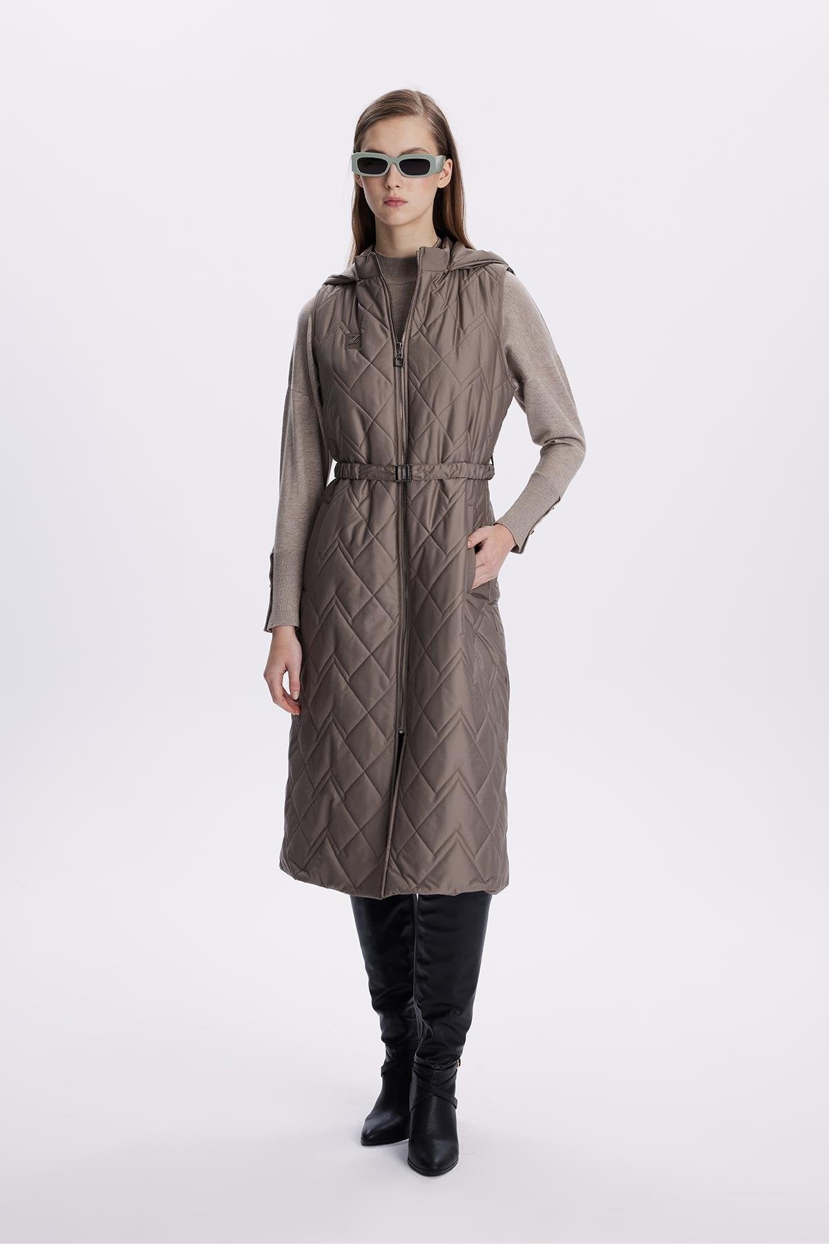 Hooded Long Quilted Puffer Vest – Green