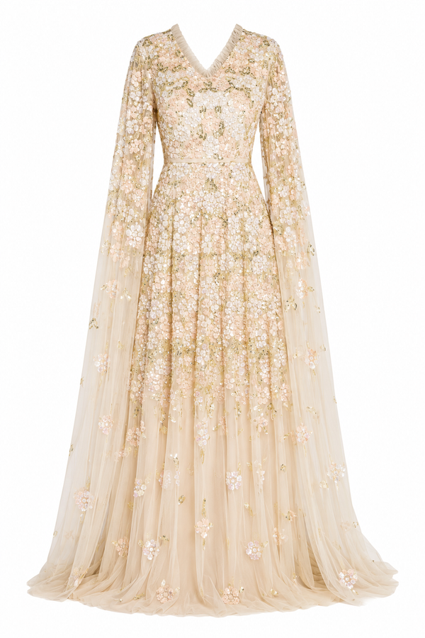 Fiorea Sequin Handwork Party Dress - Cream
