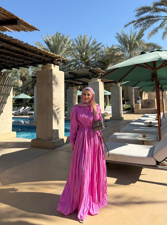 Wrinkle-Effect Cotton Poplin Maxi Dress – Pink