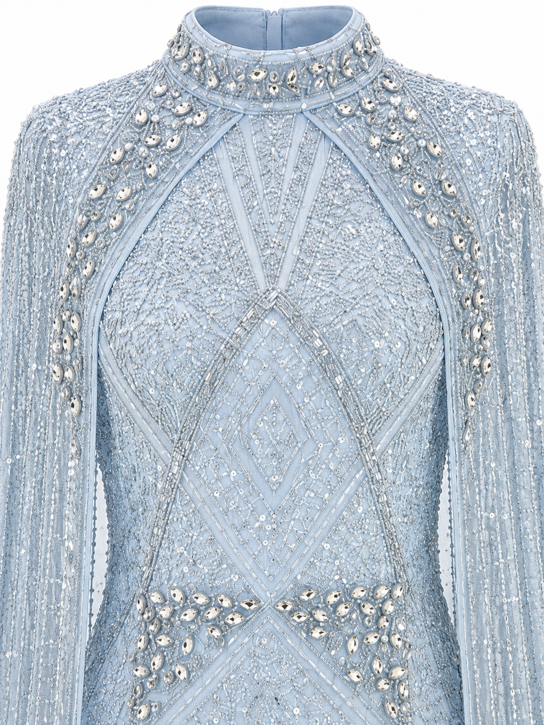 Couture Selenite Modest Evening Dress - Blue