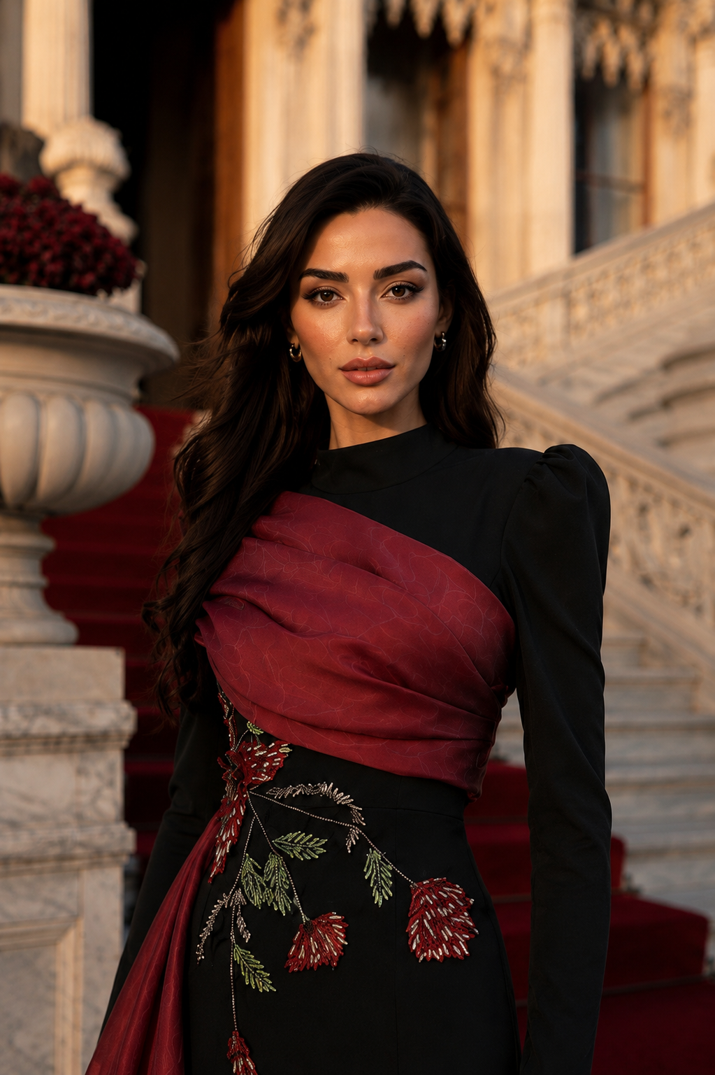 Rosalie Kırmızı İşlemeli Abiye Elbise